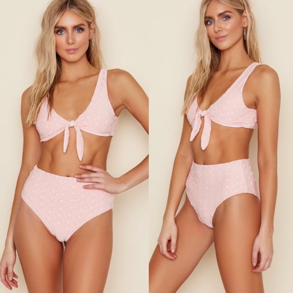 Pink Eyelet Tie Bikini Top - Picture 3 of 5